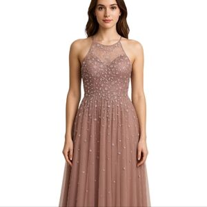 BHLDN Anthropologie Mauve Sequin Formal Gown Dress Size 4 Prom Bridesmaid Flawed